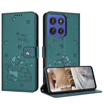 Embossed Kitten Phone Leather Case with Lanyard, For Motorola Edge 60 Pro, For Motorola Edge 60 Fusion, For Motorola Moto G Stylus 5G 2025, For Motorola Moto G05