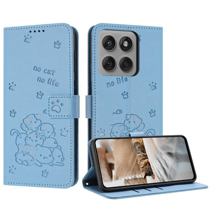 Embossed Kitten Phone Leather Case with Lanyard, For Motorola Edge 60 Pro, For Motorola Edge 60 Fusion, For Motorola Moto G Stylus 5G 2025, For Motorola Moto G05