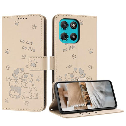 Embossed Kitten Phone Leather Case with Lanyard, For Motorola Moto G17 / G17 Power 4G, For Motorola Moto G67 / G77 5G, For Motorola Edge 70 Fusion 5G, For Motorola Moto G67 Power / G57 Power