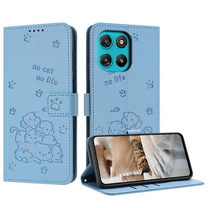 Embossed Kitten Phone Leather Case with Lanyard, For Motorola Moto G17 / G17 Power 4G, For Motorola Moto G67 / G77 5G, For Motorola Edge 70 Fusion 5G, For Motorola Moto G67 Power / G57 Power