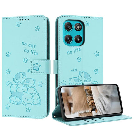 Embossed Kitten Phone Leather Case with Lanyard, For Motorola Moto G17 / G17 Power 4G, For Motorola Moto G67 / G77 5G, For Motorola Edge 70 Fusion 5G, For Motorola Moto G67 Power / G57 Power