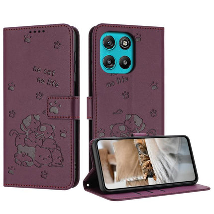 Embossed Kitten Phone Leather Case with Lanyard, For Motorola Moto G17 / G17 Power 4G, For Motorola Moto G67 / G77 5G, For Motorola Edge 70 Fusion 5G, For Motorola Moto G67 Power / G57 Power