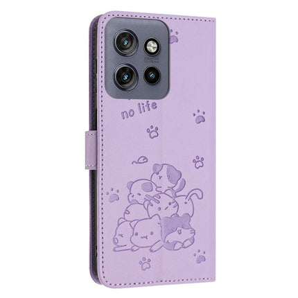 Embossed Kitten Phone Leather Case with Lanyard, For Motorola Moto G17 / G17 Power 4G, For Motorola Moto G67 / G77 5G, For Motorola Edge 70 Fusion 5G, For Motorola Moto G67 Power / G57 Power