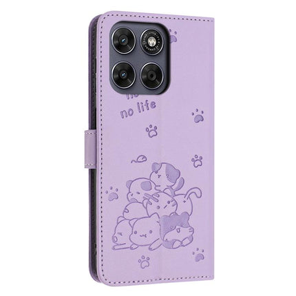 Embossed Kitten Phone Leather Case with Lanyard, For Motorola Edge 70 Pro 5G, For Motorola Moto G17 / G17 Power 4G, For Motorola Edge 70 Fusion 5G, For Motorola Moto G67 Power / G57 Power