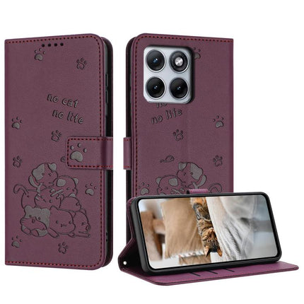 Embossed Kitten Phone Leather Case with Lanyard, For Motorola Edge 70 Max 5G, For Motorola Moto G Max / G87 / G77 5G, For Motorola Edge 5G 2026, For Motorola Moto G37 / G37 Power / G47