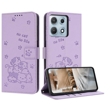 Embossed Kitten Phone Leather Case with Lanyard, For Motorola Edge 70 Max 5G, For Motorola Moto G Max / G87 / G77 5G, For Motorola Edge 5G 2026, For Motorola Moto G37 / G37 Power / G47