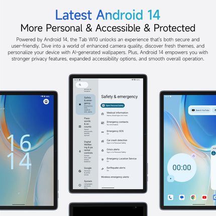 Tableta Ulefone Tab W10 WiFi, 10,1 pulgadas, Android 14, Unisoc T606 Octa Core, enchufe de la UE, Tab W10