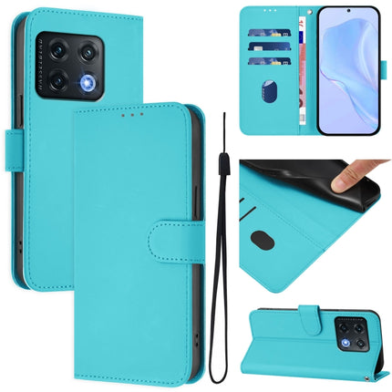 Skin Feel Solid Color Leather Phone Case with Lanyard, For OnePlus 10 Pro 5G