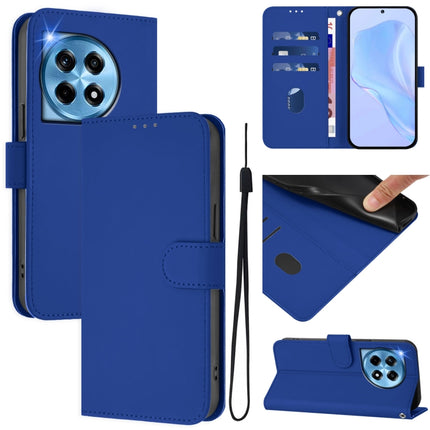 Skin Feel Solid Color Leather Phone Case with Lanyard, For OnePlus 12 5G Global