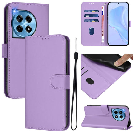 Skin Feel Solid Color Leather Phone Case with Lanyard, For OnePlus 12 5G Global