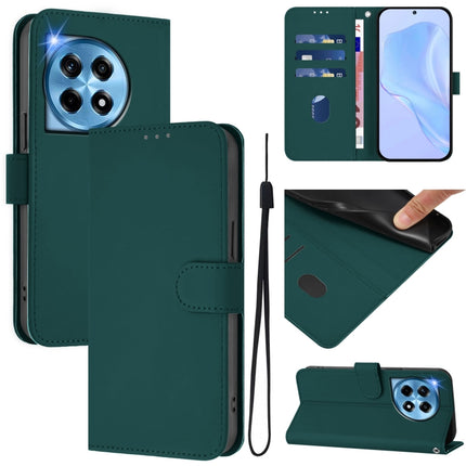 Skin Feel Solid Color Leather Phone Case with Lanyard, For OnePlus 12 5G Global