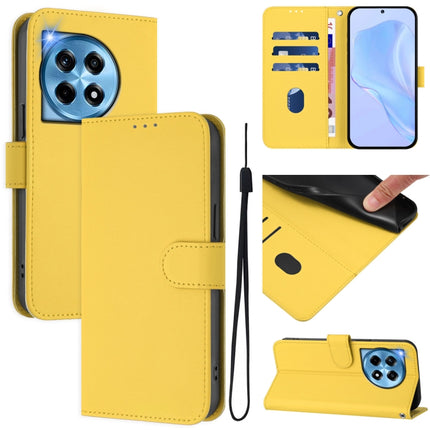 Skin Feel Solid Color Leather Phone Case with Lanyard, For OnePlus 12 5G Global