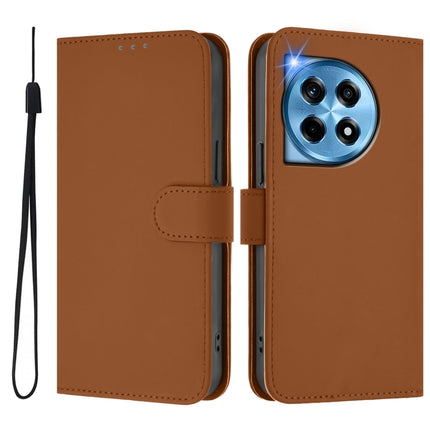 Skin Feel Solid Color Leather Phone Case with Lanyard, For OnePlus 12R 5G Global