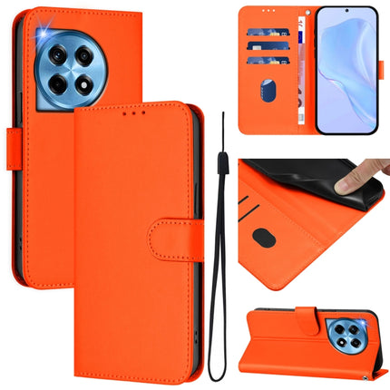 Skin Feel Solid Color Leather Phone Case with Lanyard, For OnePlus 12R 5G Global