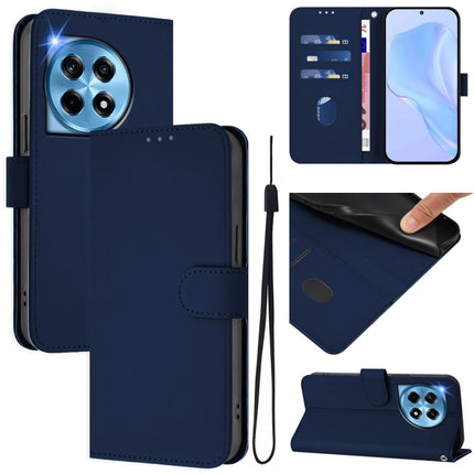 Skin Feel Solid Color Leather Phone Case with Lanyard, For OnePlus 12R 5G Global