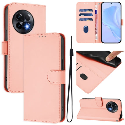 Skin Feel Solid Color Leather Phone Case with Lanyard, For OnePlus 11R 5G Global