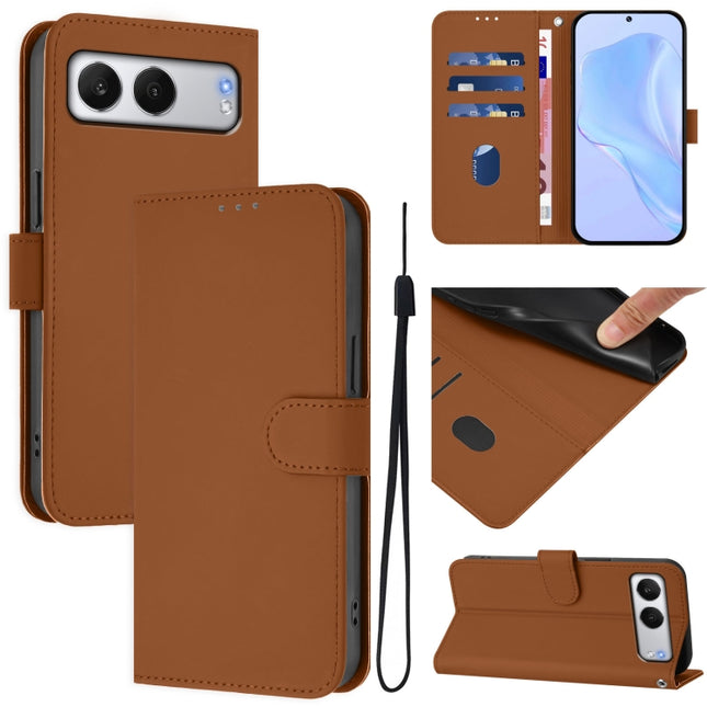 Skin Feel Solid Color Leather Phone Case with Lanyard, For OnePlus Nord 4 5G