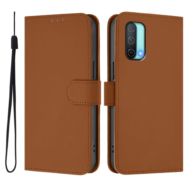 Skin Feel Solid Color Leather Phone Case with Lanyard, For OnePlus Nord CE 5G