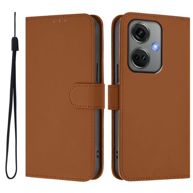 Skin Feel Solid Color Leather Phone Case with Lanyard, For OnePlus Nord CE3 5G India
