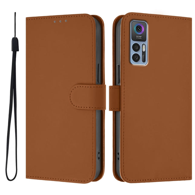 Skin Feel Solid Color Leather Phone Case with Lanyard, For TCL 30 4G / 30 5G / 30+