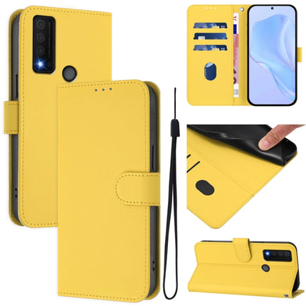 Skin Feel Solid Color Leather Phone Case with Lanyard, For TCL 30 XE 5G