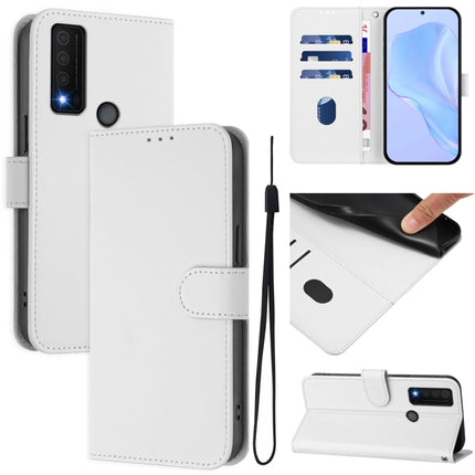 Skin Feel Solid Color Leather Phone Case with Lanyard, For TCL 30 XE 5G