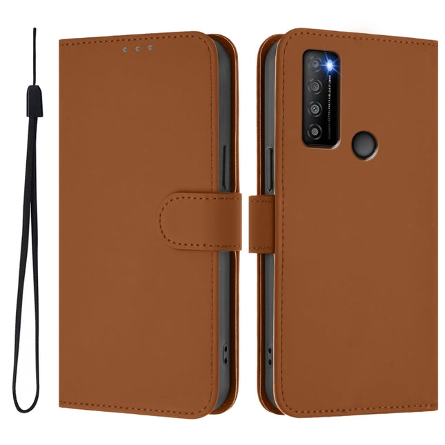 Skin Feel Solid Color Leather Phone Case with Lanyard, For TCL 30XL 2022