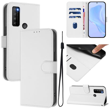 Skin Feel Solid Color Leather Phone Case with Lanyard, For TCL 30XL 2022