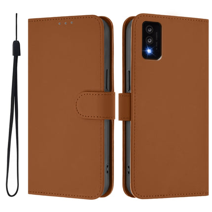 Skin Feel Solid Color Leather Phone Case with Lanyard, For TCL 30T