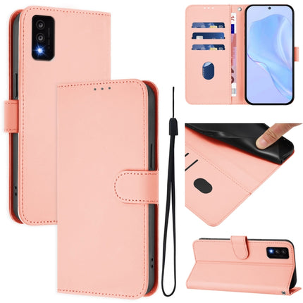 Skin Feel Solid Color Leather Phone Case with Lanyard, For TCL 30T