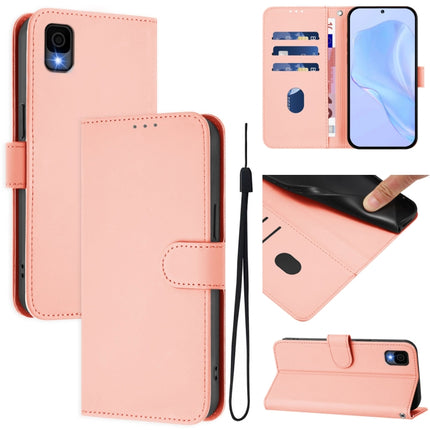 Skin Feel Solid Color Leather Phone Case with Lanyard, For TCL 30Z T602DL