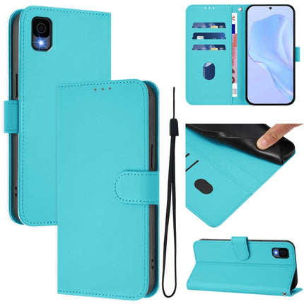 Skin Feel Solid Color Leather Phone Case with Lanyard, For TCL 30Z T602DL