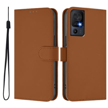Skin Feel Solid Color Leather Phone Case with Lanyard, For TCL 40 SE