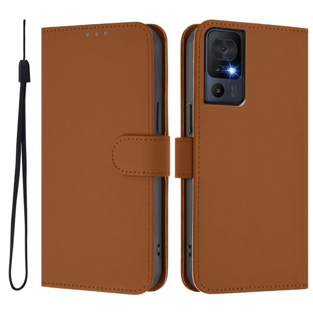Skin Feel Solid Color Leather Phone Case with Lanyard, For TCL 40 SE