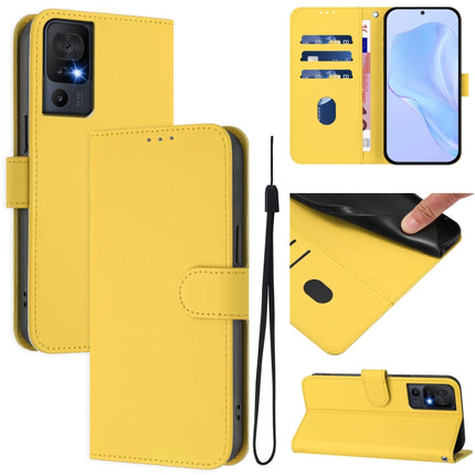 Skin Feel Solid Color Leather Phone Case with Lanyard, For TCL 40 SE