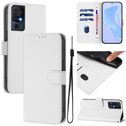 Skin Feel Solid Color Leather Phone Case with Lanyard, For TCL 40 SE
