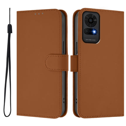 Skin Feel Solid Color Leather Phone Case with Lanyard, For TCL 50 LE