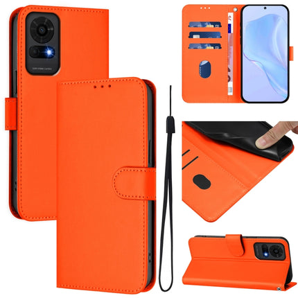 Skin Feel Solid Color Leather Phone Case with Lanyard, For TCL 50 LE