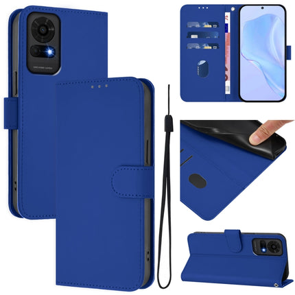 Skin Feel Solid Color Leather Phone Case with Lanyard, For TCL 50 LE