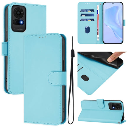 Skin Feel Solid Color Leather Phone Case with Lanyard, For TCL 50 LE