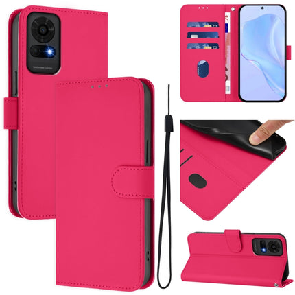 Skin Feel Solid Color Leather Phone Case with Lanyard, For TCL 50 LE
