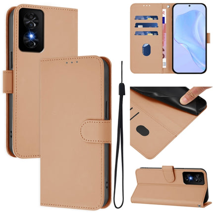 Skin Feel Solid Color Leather Phone Case with Lanyard, For TCL 50 SE