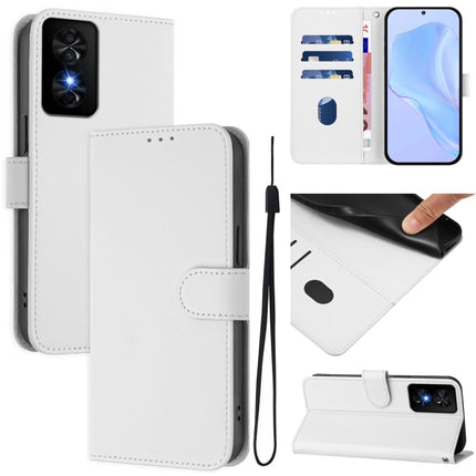 Skin Feel Solid Color Leather Phone Case with Lanyard, For TCL 50 SE