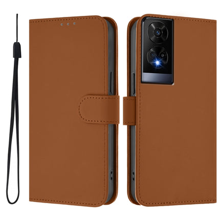 Skin Feel Solid Color Leather Phone Case with Lanyard, For TCL 50 XE