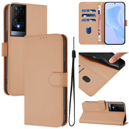 Skin Feel Solid Color Leather Phone Case with Lanyard, For TCL 50 XE