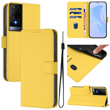 Skin Feel Solid Color Leather Phone Case with Lanyard, For TCL 50 XE