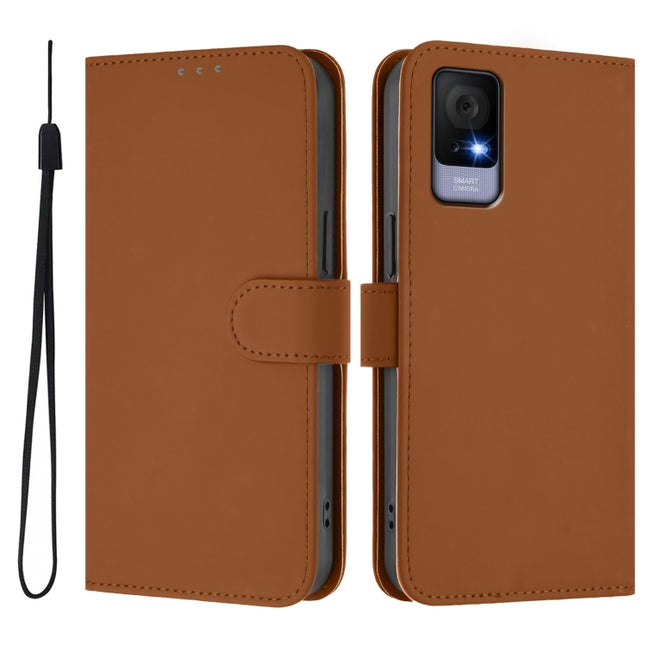 Skin Feel Solid Color Leather Phone Case with Lanyard, For TCL 405 / 406 / 408