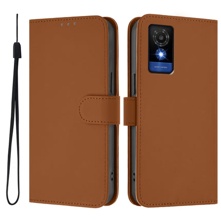 Skin Feel Solid Color Leather Phone Case with Lanyard, For TCL 501