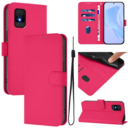 Skin Feel Solid Color Leather Phone Case with Lanyard, For TCL 502