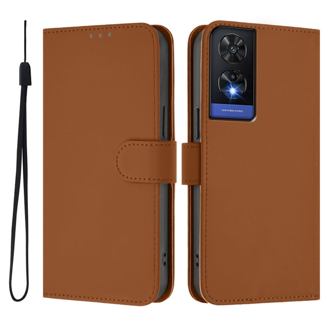 Skin Feel Solid Color Leather Phone Case with Lanyard, For TCL 505